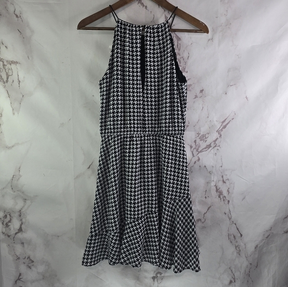 Aqua Dress Womens Small Black White Houndstooth Tank Mini Short Flounce Peplum - Picture 5 of 12